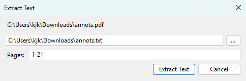 Extract text from PDF in SumatraPDF